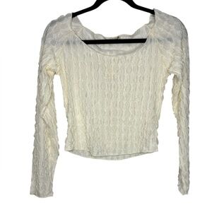 NEW Free People Cream Long Sleeve Shirt Tight Fit Textured Cropped Small